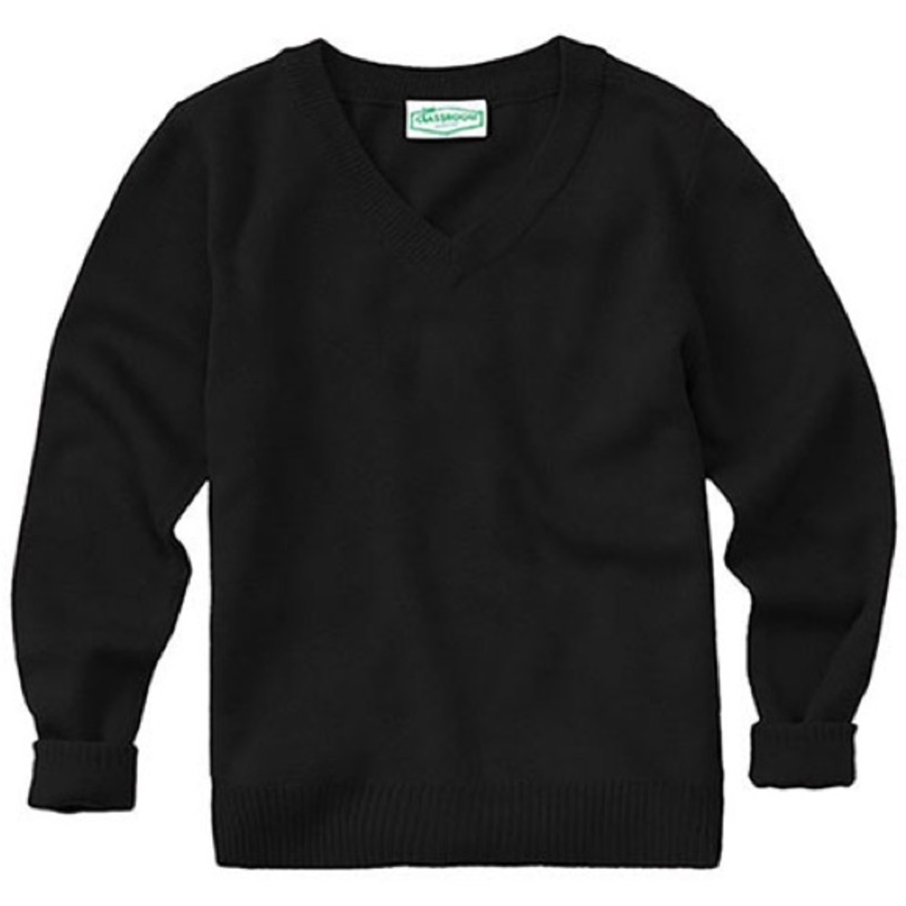 Classroom School Uniforms Adult Unisex Long Sleeve V-Neck Sweater Black Size L